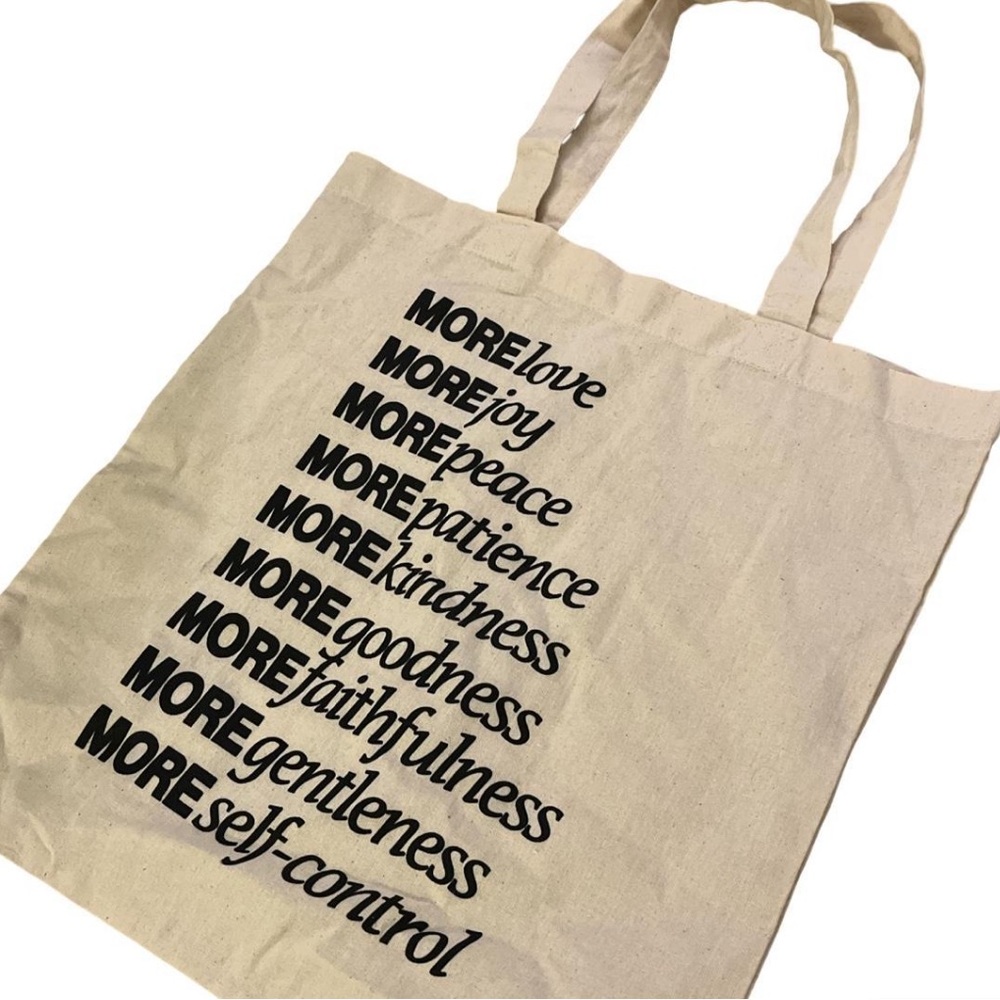 He Would Love First Beige Canvas Tote Bag with Inspirational Print